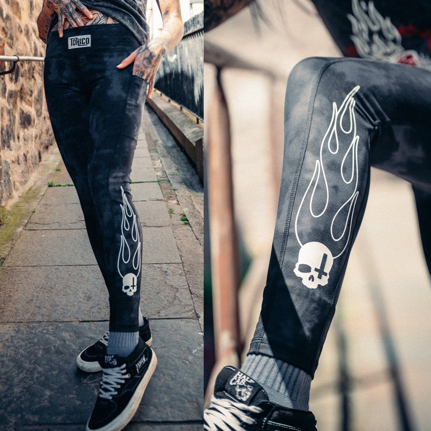 Flames Acid Wash Leggings